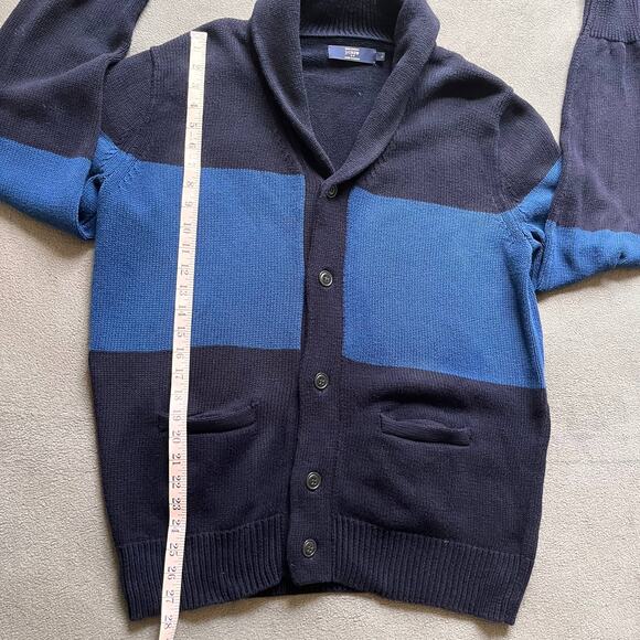 J. Crew Knit Cardigan Sweater Mens Size Large Navy Blue Knit Shawl Collar Button - Picture 8 of 10